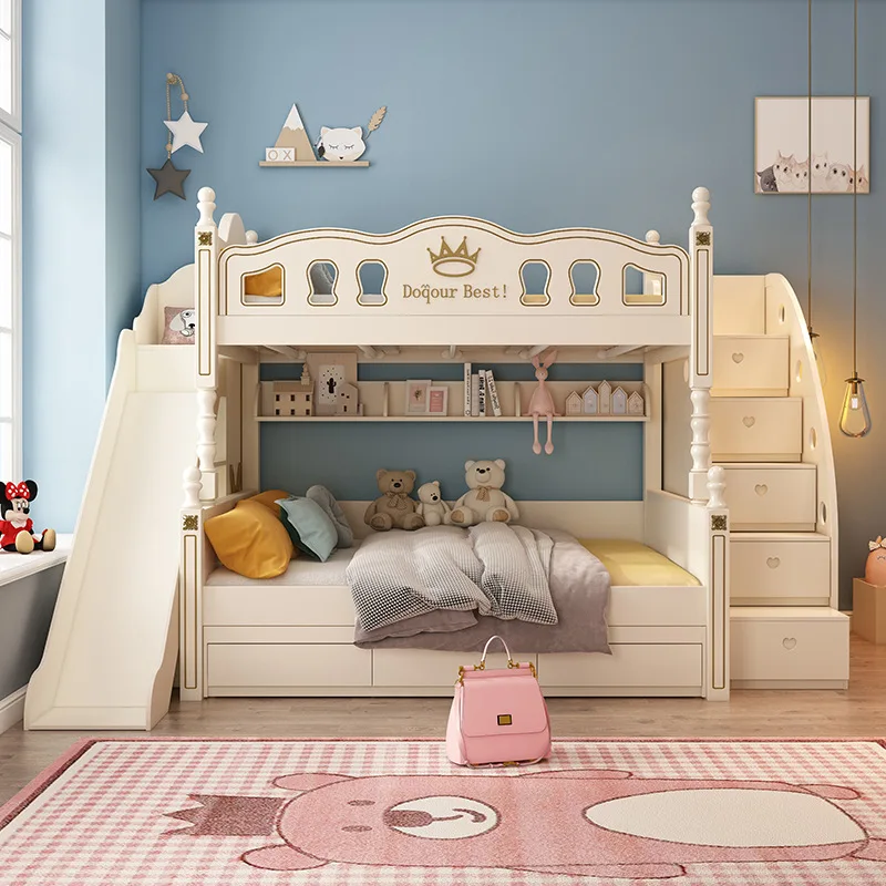 

Upper and lower bunk Two upper and lower Children's Girl princess Solid wood high and low Mother and child bed
