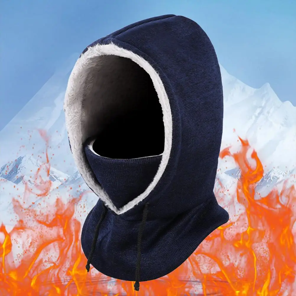 

Autumn And Winter Wool-lined Balaclava Outdoor Cycling Full Face Hood Windproof Drawstring Sports Ski Hat