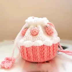 Petit sac crocheté à la main pour enfants, sac messager, tricot, clé, bouche, collation, rouge, gâteau, mignon