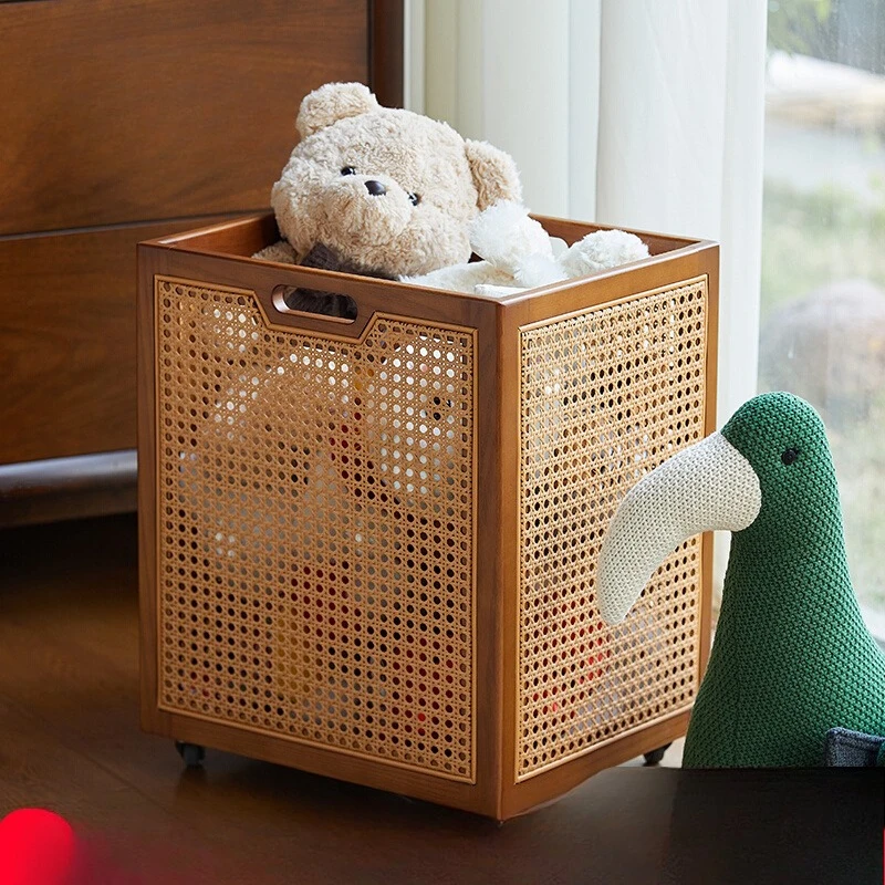 

Rattan Snack Toys Clothes Storage Basket Household Removable Wheel Crafted Basket