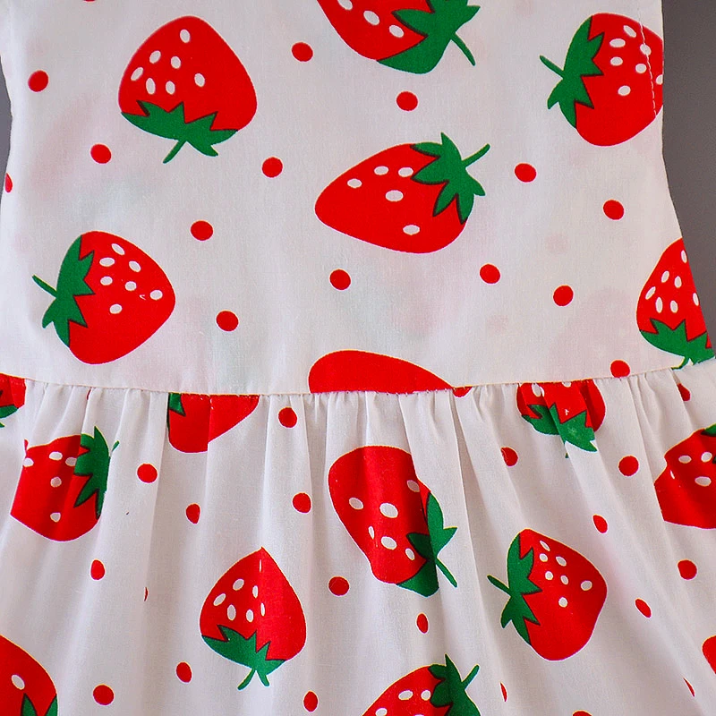 Summer Children\'s Dress Cotton Bow Sleeveless Girl Dress 0-3 Year Old Strawberry Print Baby Dress