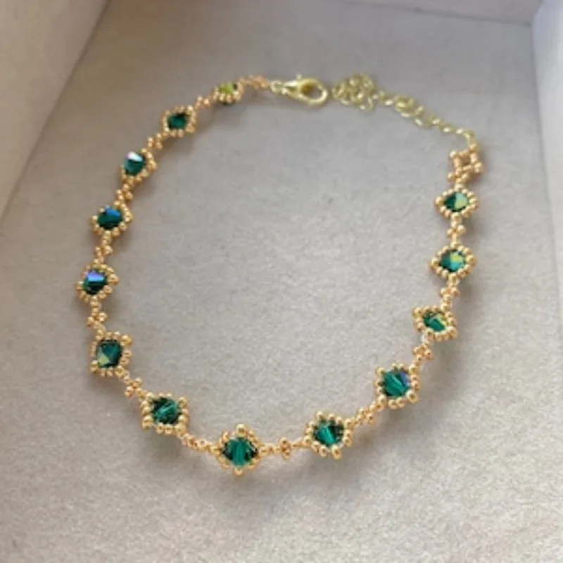 18k gold-plated jade beaded bracelet, gift for her,