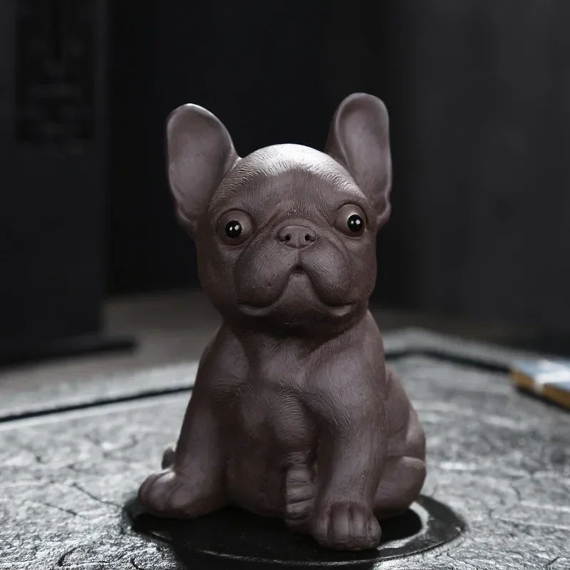 

Yixing Boutique Purple Clay Tea Pet French Bulldog Figurine Household Ornaments Handmade Sculpture Craft Tea Ceremony Decoration