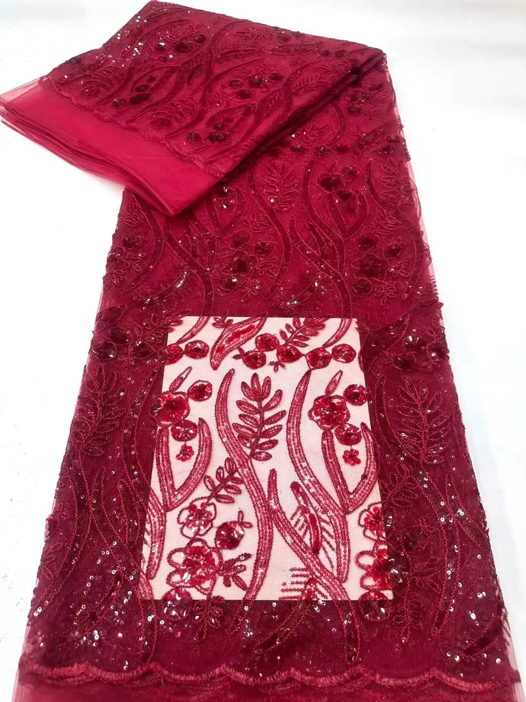 2026 الأحمر الفاخر الفرنسي تول صافي الدانتيل مع الترتر والخرز الأفريقي النيجيري المطرزة أقمشة الدانتيل نسيج الدانتيل للخياطة