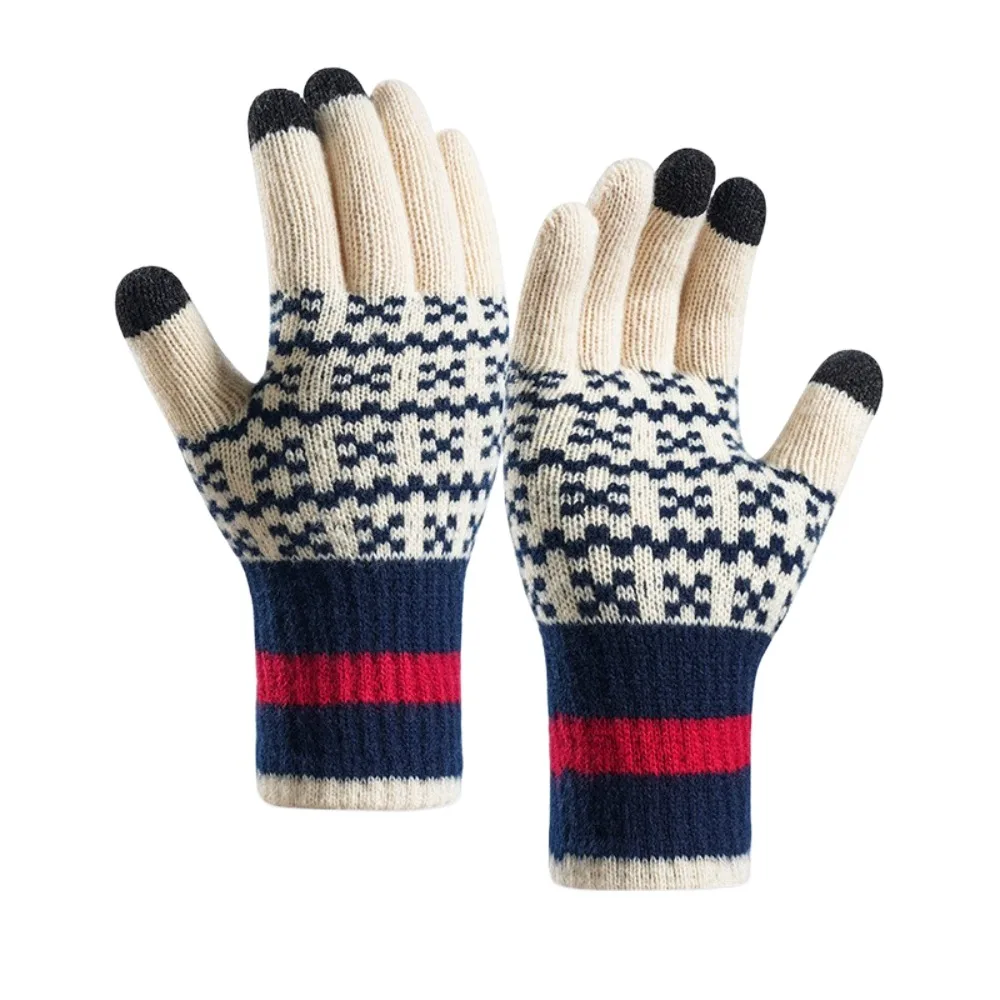 قفازات شتوية سميكة على الموضة مقاومة للرياح من الصوف قفازات لمس مقاومة للبرودة قفازات دافئة ناعمة للرجال والنساء
