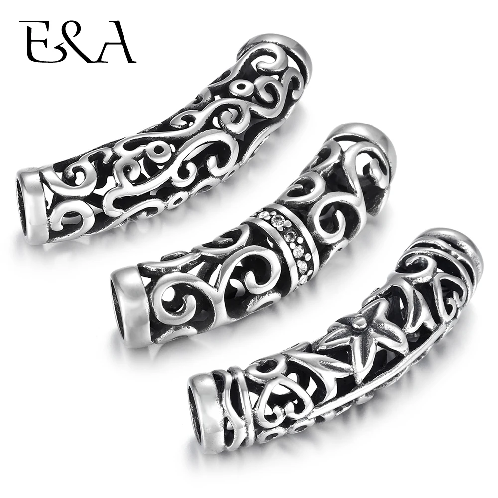 Stainless Steel Tube Hair Beads 6mm Hole Slider Charm Inlaid Stone DIY Leather Cord Bracelet Making Jewelry Accessories