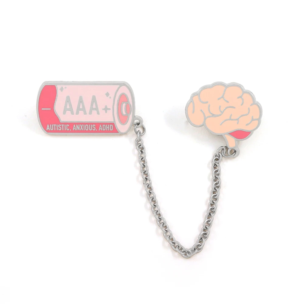 Autismus AAA-Batterie-Brosche Neurodiversität Rosa Gehirn Emaille-Anstecknadel Batterie-Verbindungs-Gehirn Metall-Anstecknadel Logo für gemeinnützige Zwecke Accessoires Geschenk – Detail 1