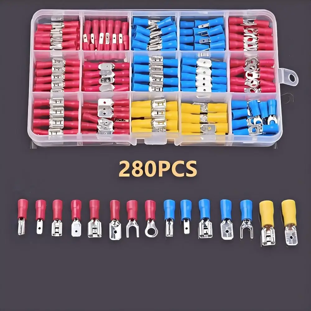 280PCS Insulated Cable Connector Kit Electrical Wire Crimp Spade Butt Ring Fork Set Ring Lugs Rolled Terminals Assorted