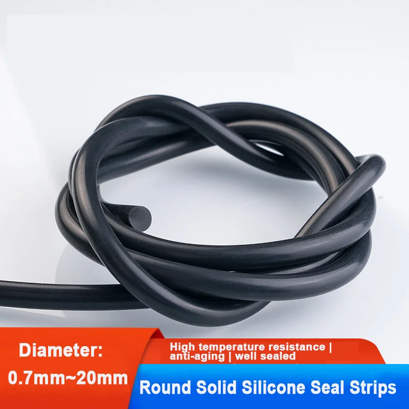 Dia 0.7/0.8/1/1.2/1.3/1.5/1.8/1.9/2/2.1/2.5/3/3.5/4-20mm Solid Black  Silicone Sealing Strip Oil Resistance Rubber Round Strip