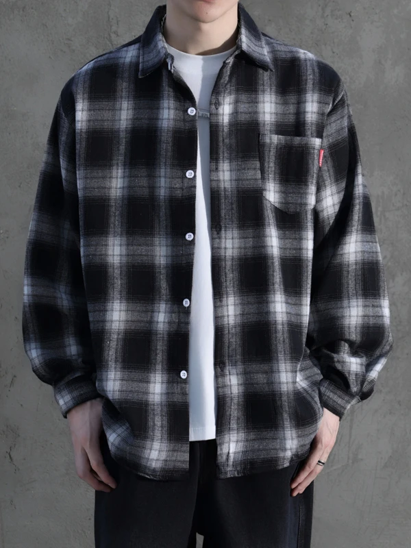 

Клетчатая рубашка с длинными рукавами, повседневная универсальная мужская одежда, модная одежда в стиле ретро на весну и осень, смесь хлопка и полиэстера