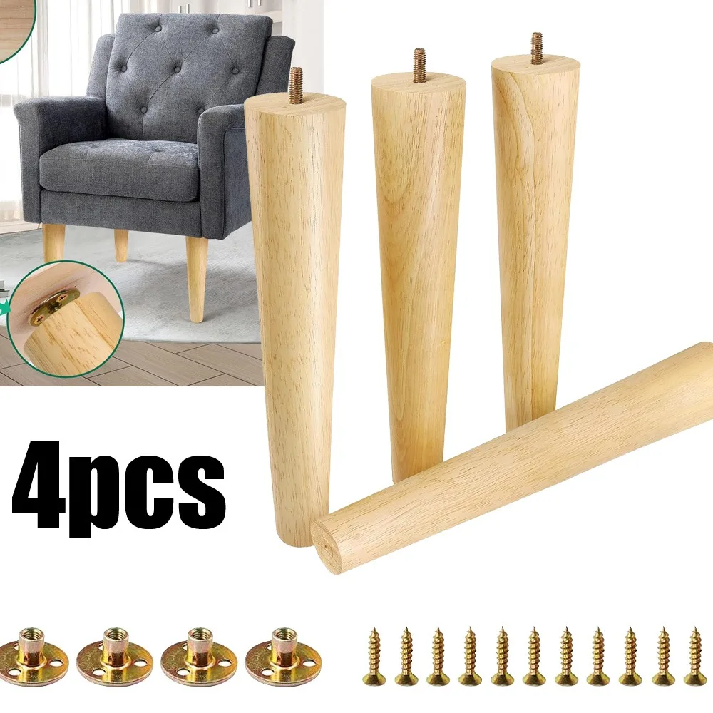 Wood Furniture Legs Straight Tapered Wood Feet Mid Century Sofa Legs Set Furniture Feet Replacement Parts