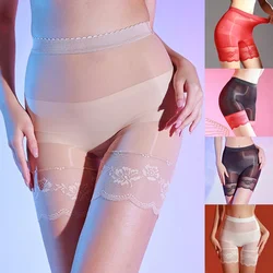 Seamless Oily Shiny Boxer Briefs Women Ladies Ultra-Thin 5D Silky Pants Crothless Shorts Home Clubwear