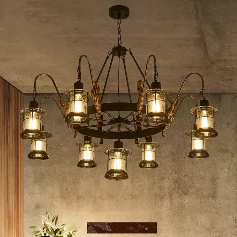 American Retro Pendent Lamp Industrial Wind Living Room Restaurant Loft Clothing Store Cafe Bar Box Homestay Chandelier