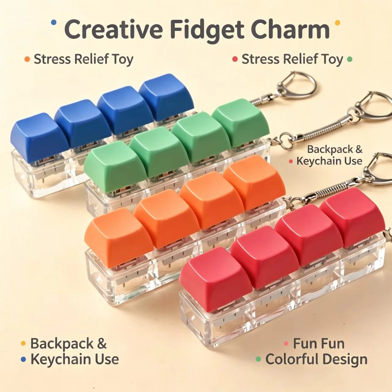 Novel Creative Squeeze Fun Fidget Squeeze Button, Stress Relief Small Gadget Keychain Accessory for Tension Release Entertainmen