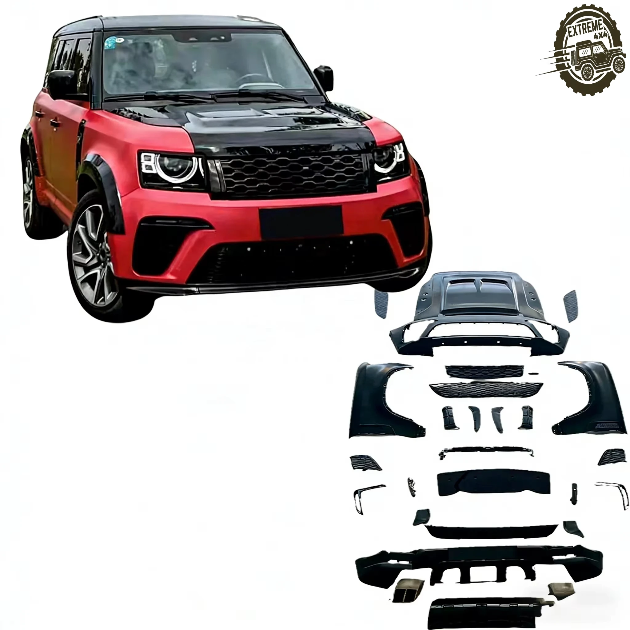 

Land Rover Defender 2020+ SVR Style Full Body Kit Black PP ABS Front Rear Bumper Trim Cover Sticker Exterior Accessories
