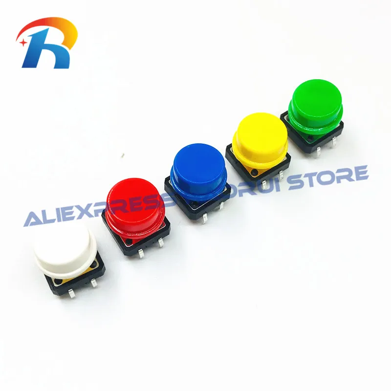 25Pcs Tactile Push Button Switch Momentary 12*12*7.3MM Micro switch button + 25PCS Tact Cap(5 colors) for Arduino Switch