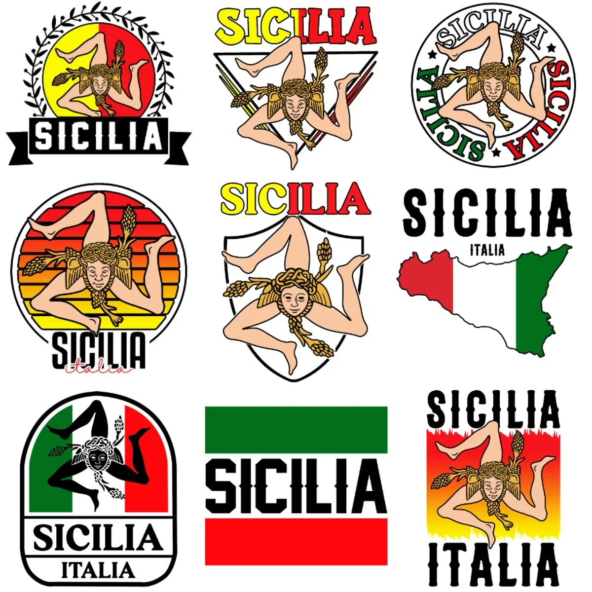 

Italy Italia Flag Map Sicilia Emblem Creative Car Stickers for Car Bicycle Motorcycle Window Helmet Wall Decoration Accessories