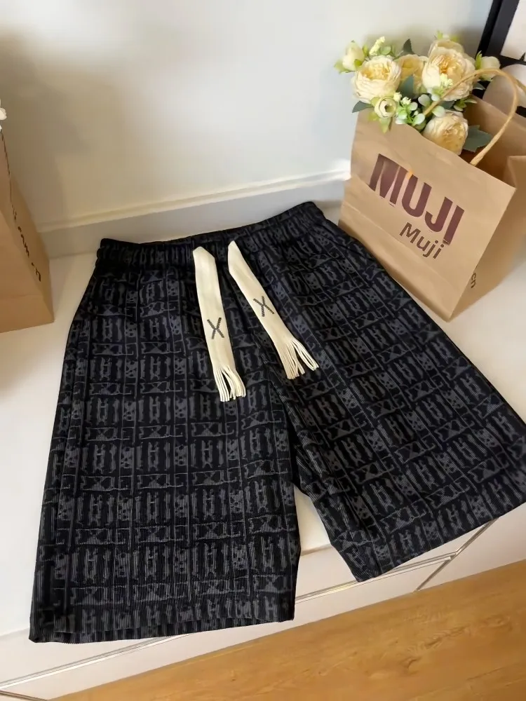 

Bla Tie Dye Plaid Baskeall Sport orts Men's Summer Thin Outdoor Wear American Retro Beach Pants High Waist Loose Fit