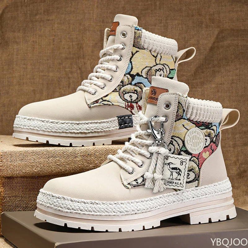 秋冬の新しいファッショナブルな万能メンズブーツ、カジュアルで快適な暖かいハイカットブーツ、メンズミニマリスト暖かい綿靴