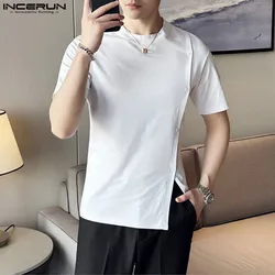 2024 Men T Shirt Solid Color O-neck Short Sleeve Button Casual Men Clothing Streetwear Summer Korean Leisure Tee Tops INCERUN