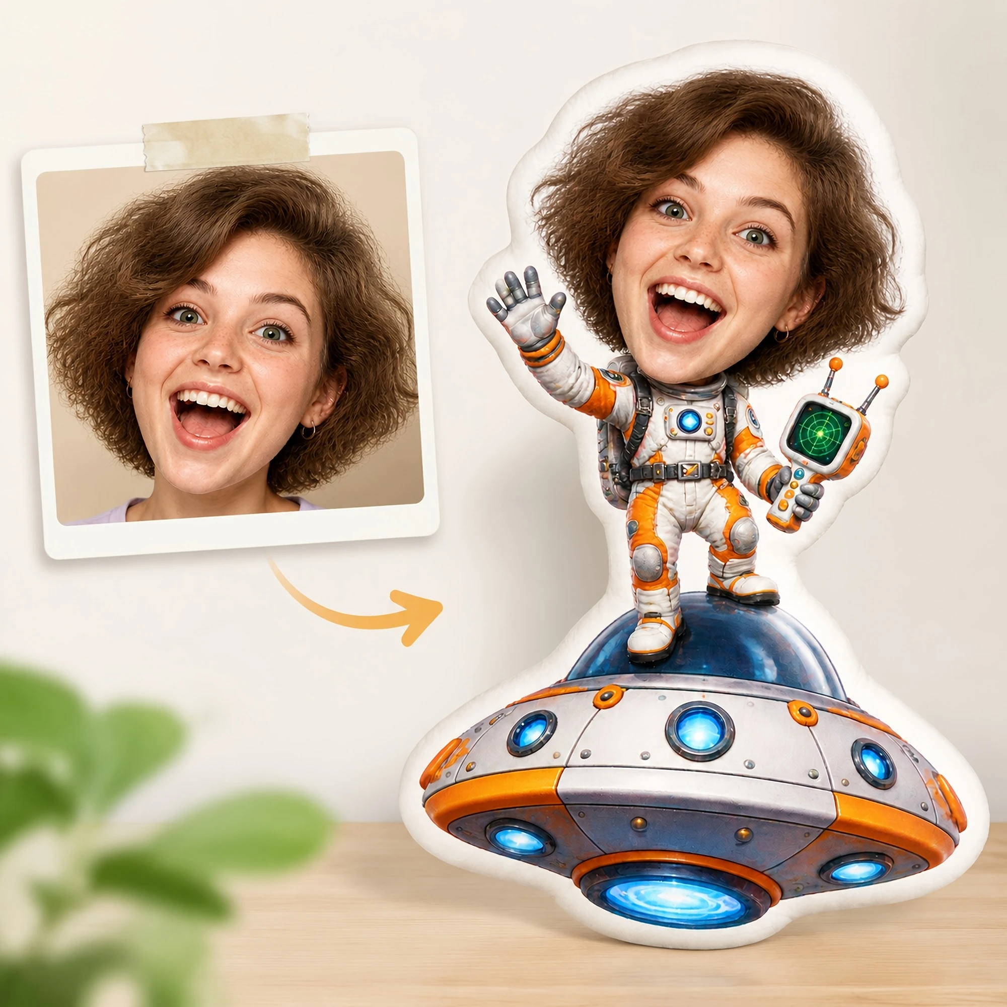 1pc Custom Double-Sided Printed Space Explorer Face-Shaped Throw Pillow, Funny Astronaut UFO Cushion for Sofas, Beds, Office Cha