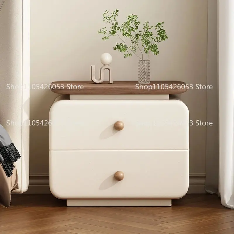 All solid wood cream wind bedside table abstract pattern simple household pine bedside cabinet storage