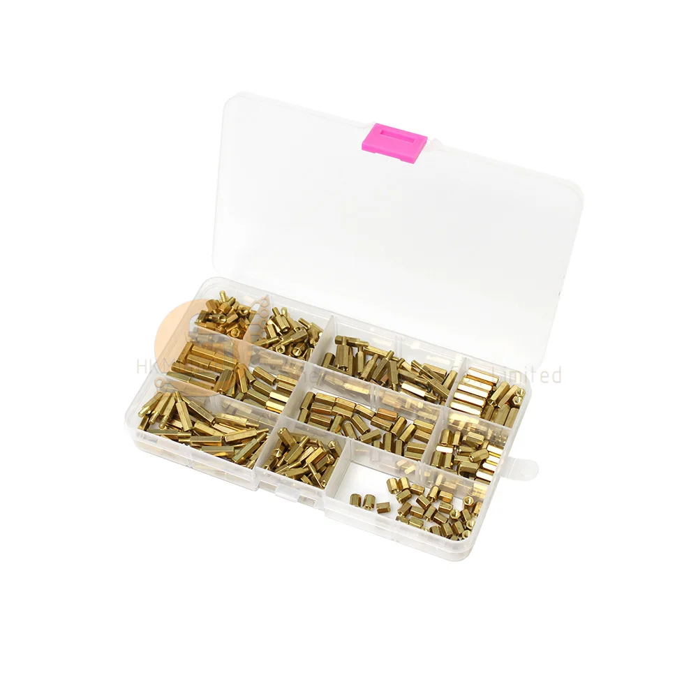 FUSUPI 300pcs M3 Brass Standoff Spacer Kit - Hex Column Screw Nut Assortment Set with Box - for Electronics, PCB, Motherboard