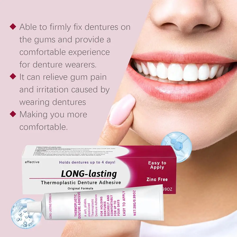 Denture Adhesive Cream 10g/0.4oz Sample Size All Day Hold Non-Zinc Formula False Teeth Glue