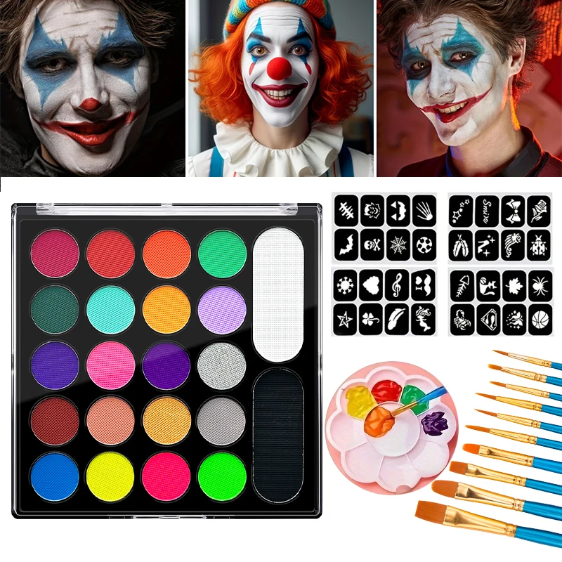 22 Colors Water Based Face Paint Glow Fluorescent Neon Body Mkaeup UV Art Face Painting for Halloween Party Fancy Dress Beauty