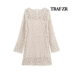 TRAF ZR Dresses with Cutouts Beach Wear Women 2024 Prom Gown Solid Sexy Knit Dress Elegant and Beautiful Women's Dresses