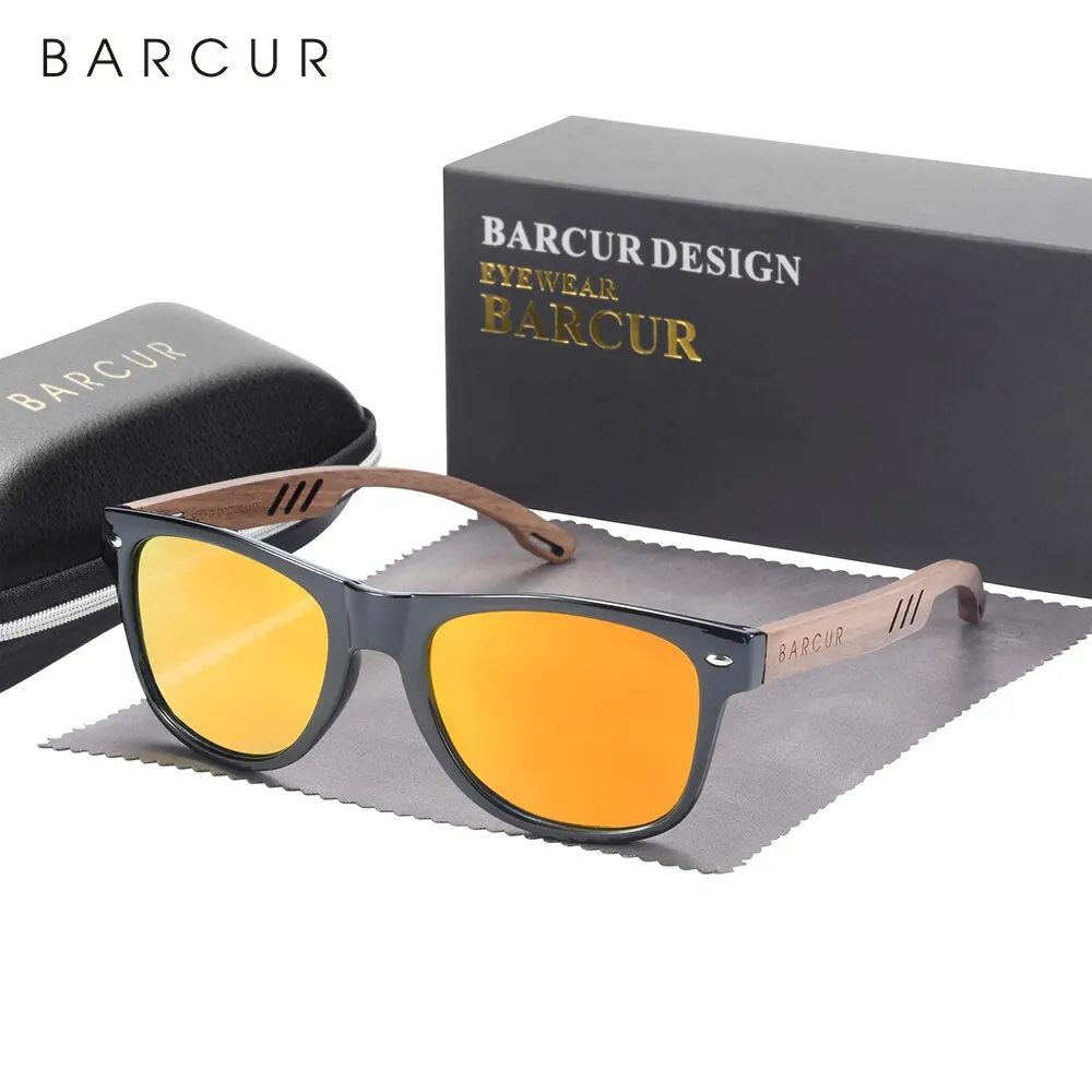 BARCUR Design Wood Sun Glasses Man Natural Walnut Sunglasses Women Eyeglasses Polarizing Glasses UV Protection Eyewear image 6