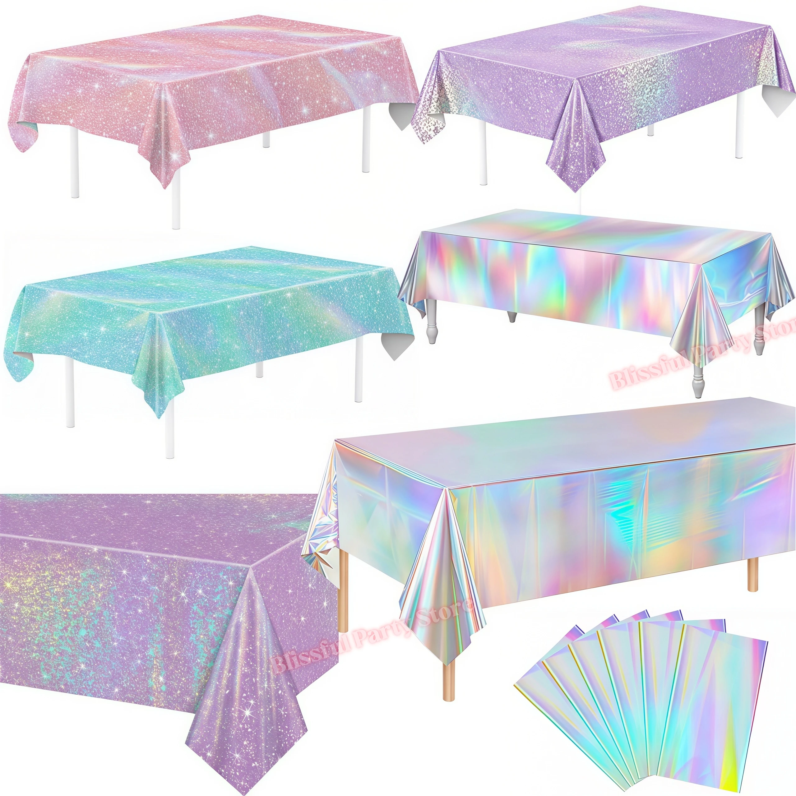 Rosa-Lila Laser-Tischdecke Schimmernde Laser-Regenbogen-Tischdecke Geburtstags-Party-Dekoration Hochzeit Festliche Babyparty-Zubehör