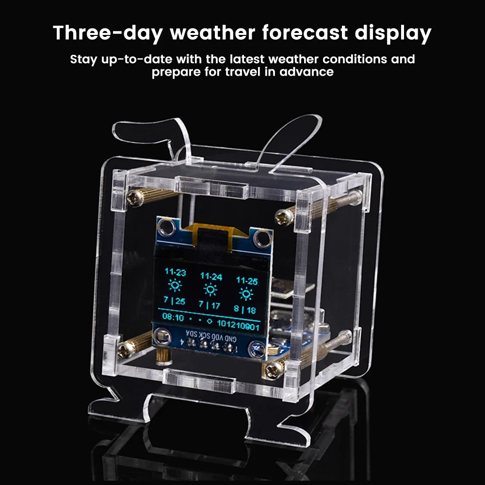 DC5V ESP8266 DIY Electronic Kit Mini Weather Forecast Clock Kits OLED Display Connect with Shell DIY Soldering Project