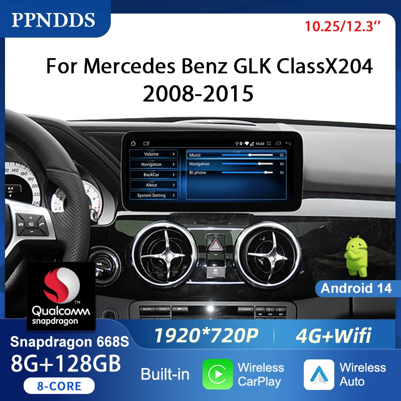 Android 14 Car Multimedia Stereo Radio Player For Mercedes Benz GLK Class X204 2008-2015 Wireless Carplay Touch Screen GPS WiFi