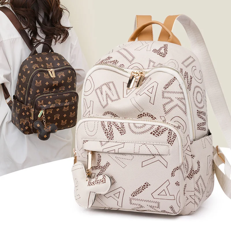 XJ Annual New Women's Internet Celebrity Hot Selling Large Capacity Backpack Letter Multi functional Backpack with One Shoulder