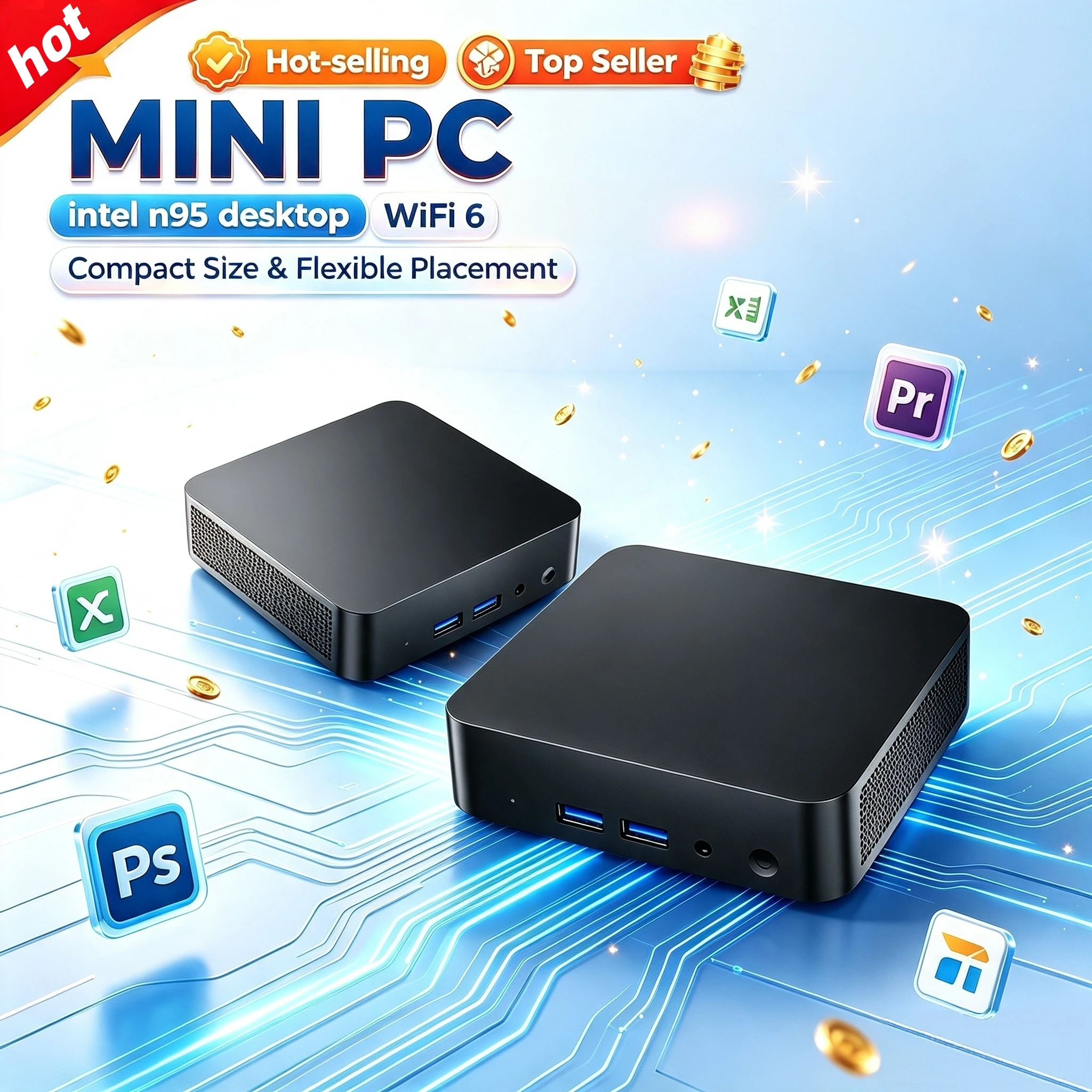 2026 Intel N95 i9 10980HK Mini PC Pocket Computer 2TB SSD 4K 60Hz WiFi6 BT52 High Performance Pro Unit System
