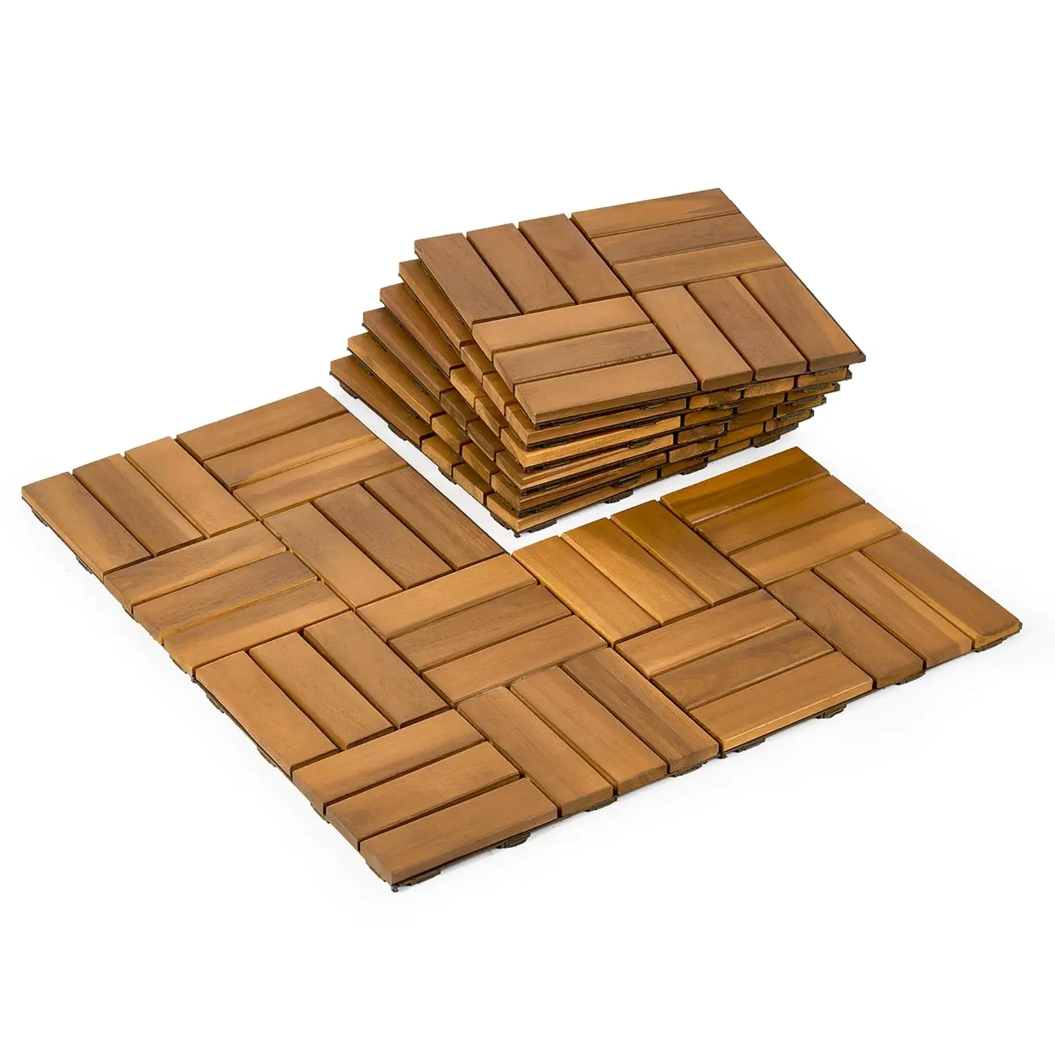 

9 PCS Interlocking Deck Tiles 12' x 12', 12 Slats Outdoor Flooring Acacia Wood Patio Tiles