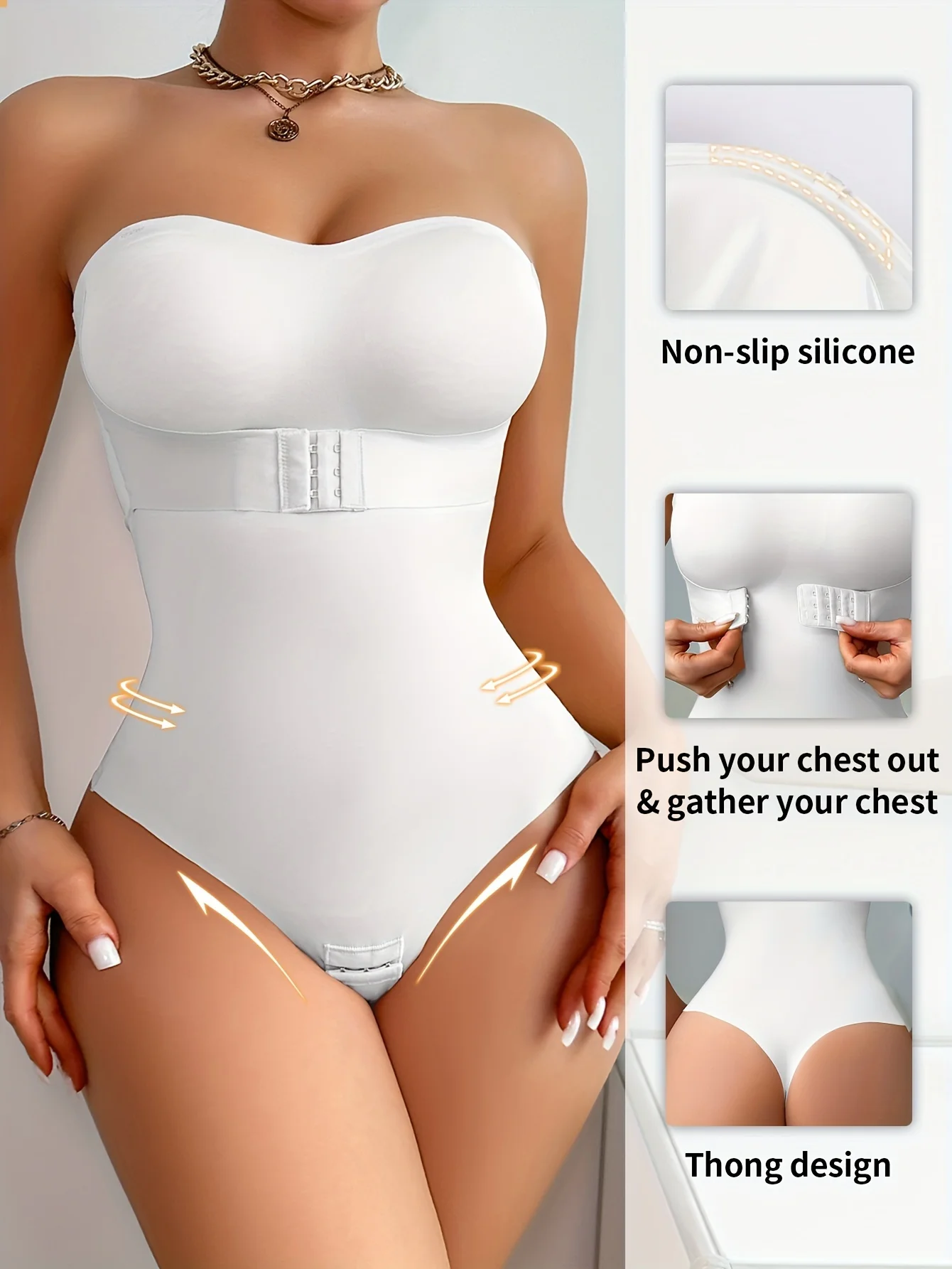 Women's Full-Body Shaping Bodysuit | Non-Slip Silicone Lining,Tummy Control, Push-In Bra & Thong Design Seamless  Ready-to-Wear