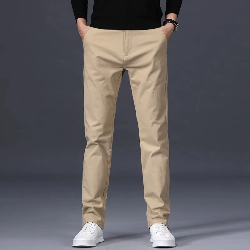 Printemps été mince pantalons décontractés hommes droit noir pantalon coton affaires coupe ajustée mode pantalon pour homme grande Size28-40