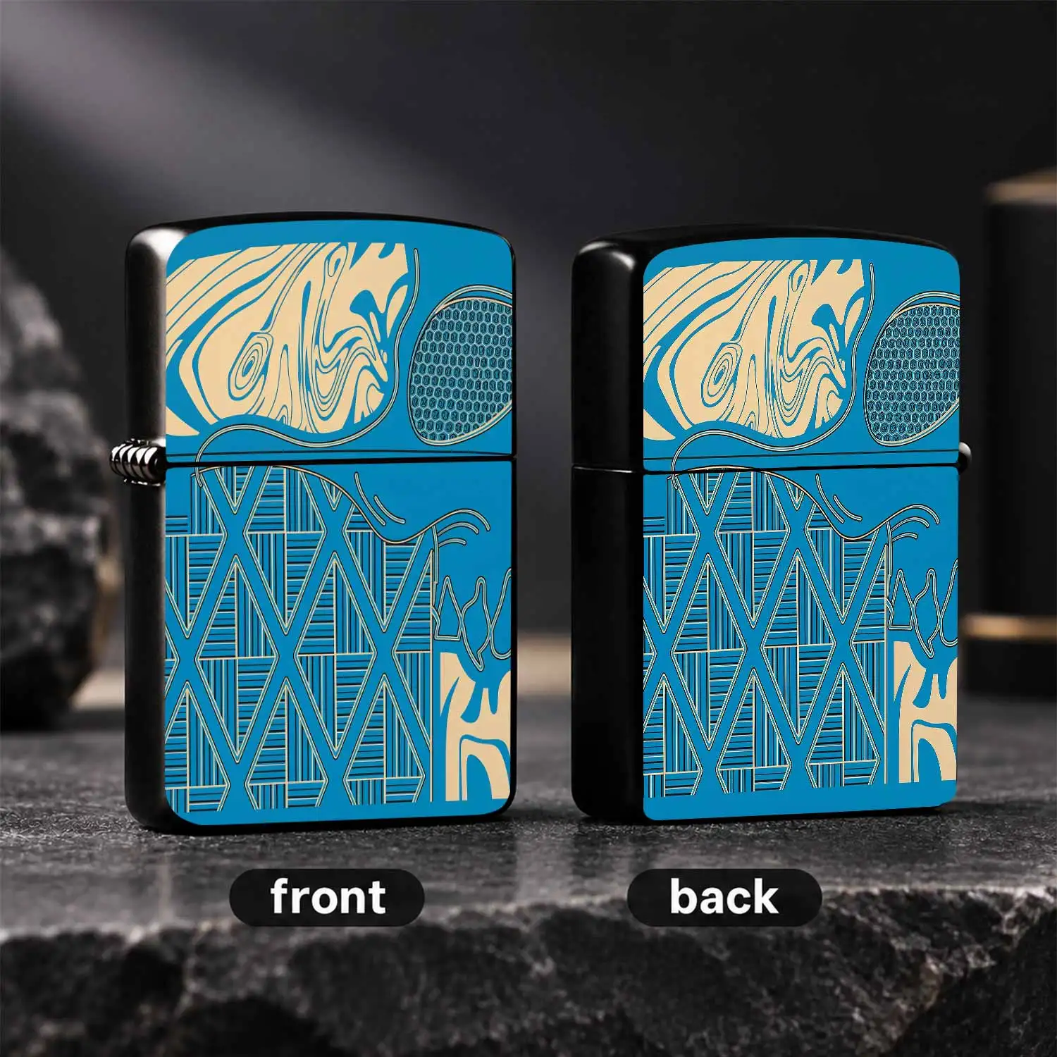 Creative Fluid Art Rhombus Pattern Lighter Stylish Blue Beige Art Style PORTABLE Ignition Accessory Daily Carry Practical Item For Travel Festival Gift Versatile Delicate Trendy Piece Suitable For All Scenarios A Humorous And Interesting Li