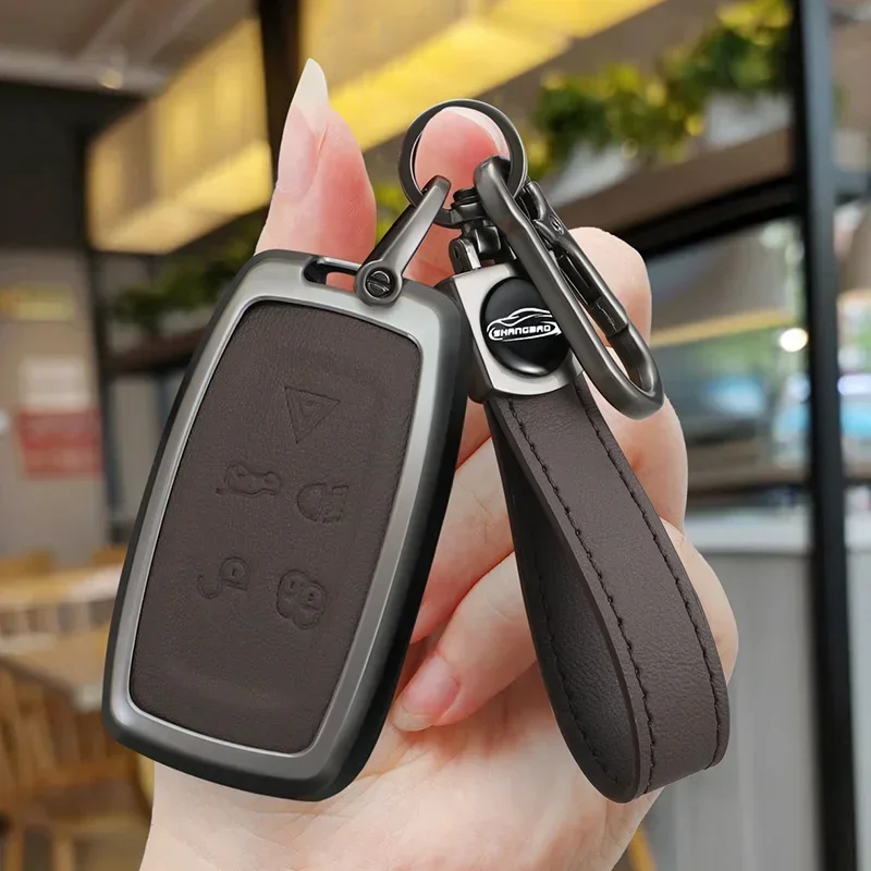 

New Zinc Alloy+Leather Car Key Cover Protective Case For Range Rover Sport Discovery Defender Velar Evoque 2023 Accessories