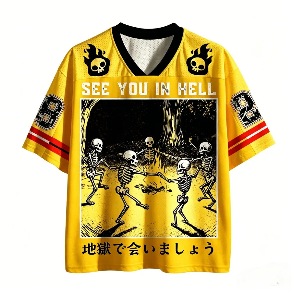 Harajuku Hell Vision Skull 3D Print  sport Quick-dry Breatha V-Neck Men T-Shirt Rock Street Casual Fashion Parent-child Clothing
