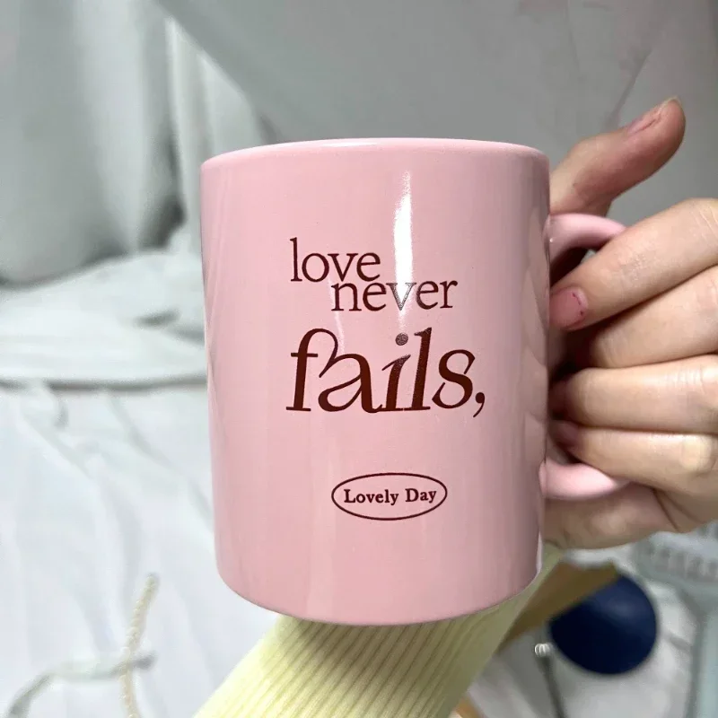 Pink Ceramic Mug Simplified Letter High Temperature Resistant Home Dormitory Breakfast Milk Coffee Cup Birthday Couple Gift