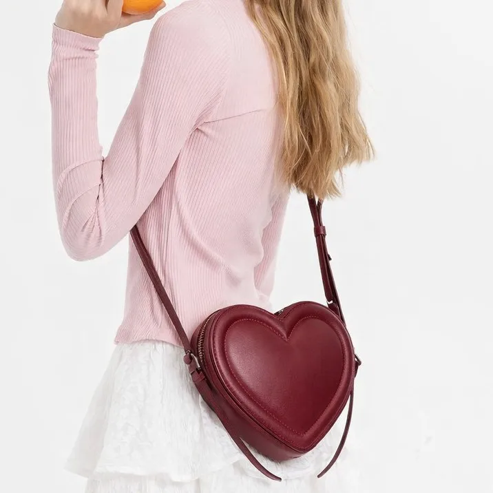 

Модная сумка-сердце с уникальным дизайном, стильная и милая, новинка 2026 года, женская сумка через плечо, бордовая, borsa
