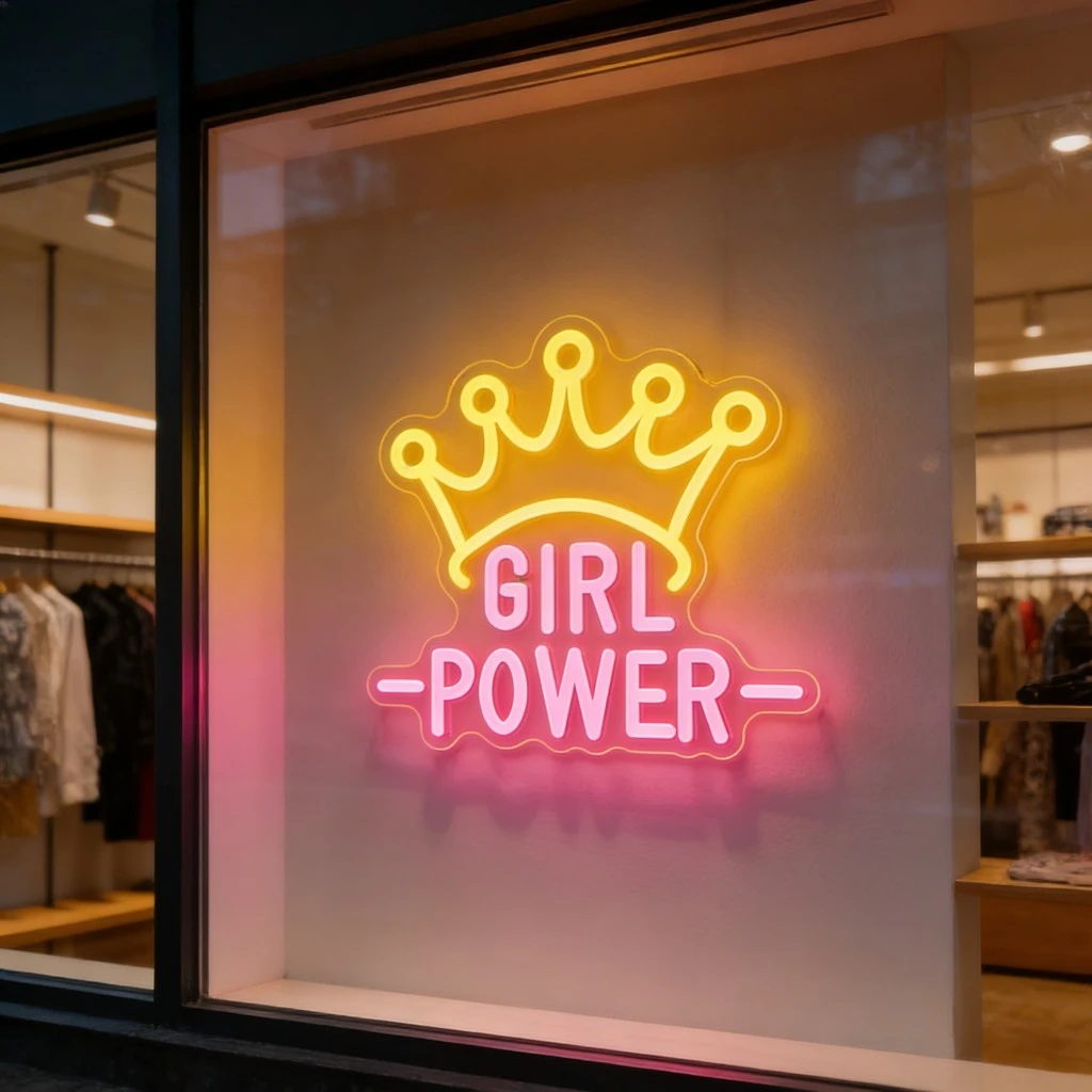Girl Power Crown LED Neon Sign for Bedroom Wall Decor Girls Room Home Bar Inspirational Gift Feminine Empowerment Lighting