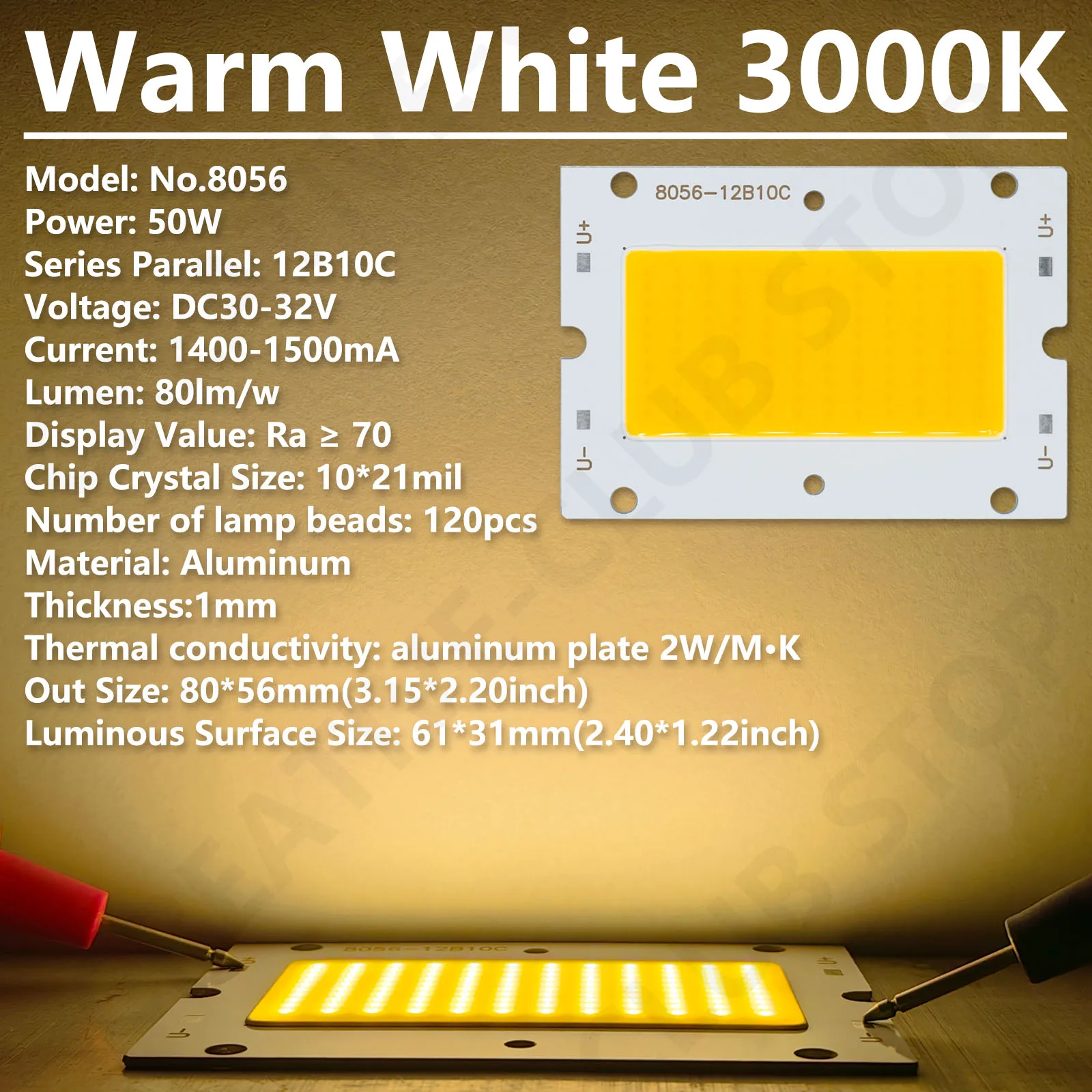 LED Chip 50W DC30-32V 1400-1500mA COB Light Beads DIY for Street Lamp Lpotlight Light Source Warm White Neutral White Cold White