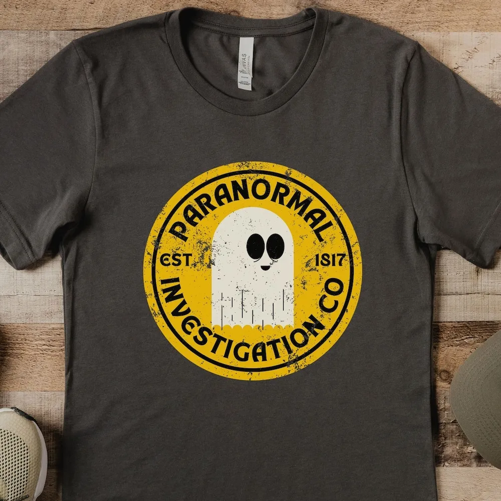 Vintage Ghost Hunter Halloween T Shirt Paranormal Investigation Co Distressed Business Logo Funny