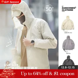 Maden Men's UPF 50+ UV Full Zip Sun Protection Jacket Light Thin Breathable Packable Fishing Windbreaker Hiking Hooded Skin Coat