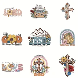 9Pcs JESUS Cross Lron-On Transfer Stickers,Vinyl Heat Transfer Patches For DIY Couple Clothing Pillow Backpack Hat Craft