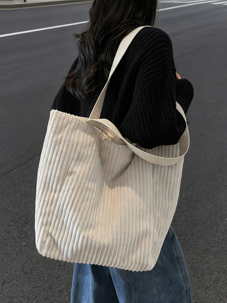 

Большая вельветовая сумка через плечо Capaci, женская повседневная сумка-тоут, корейская сумка на осень-зиму, новая модная холщовая сумка